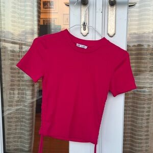 Zara tight dressy or casual pink shirt with ties on the side